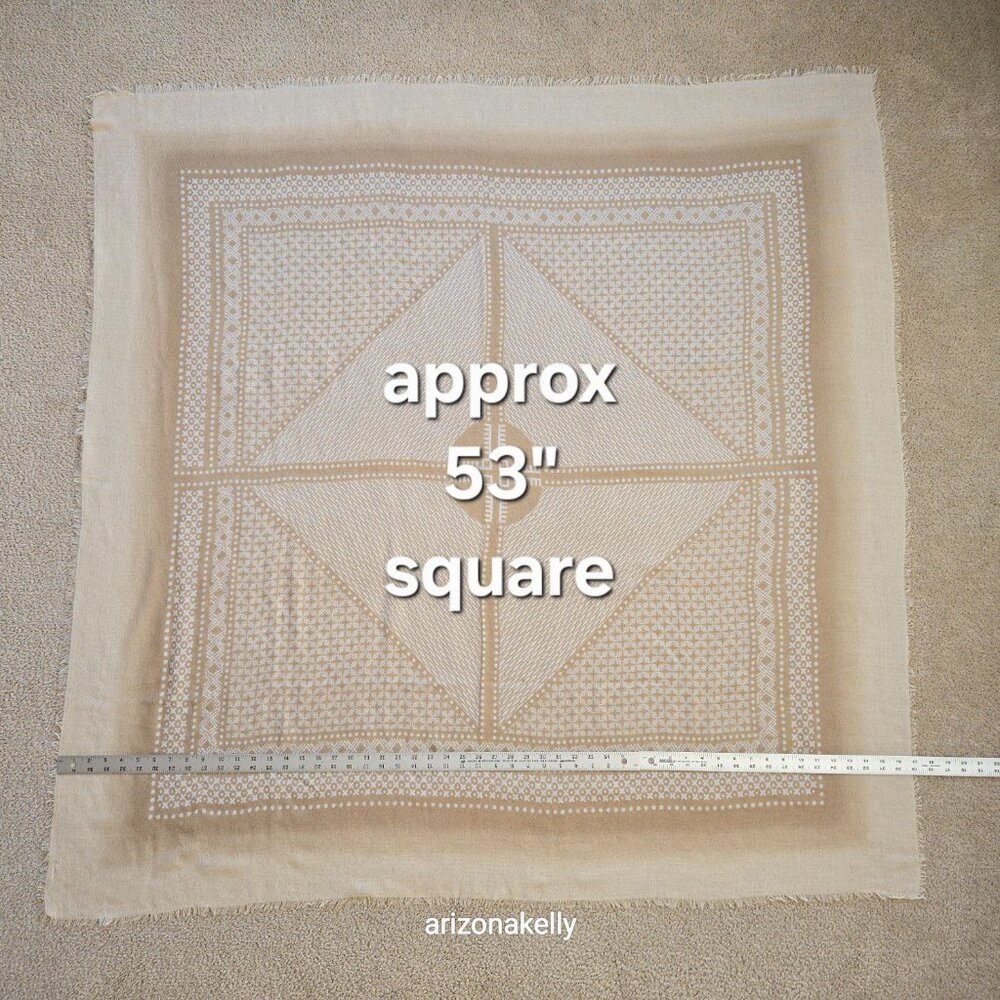 Huge Cashmere Square Woven Neutral Colors Tan Creme Lightweight - Picture 2 of 16